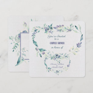 Invitation Couples Douche Aquarelle Bleu Fleurs Cadre