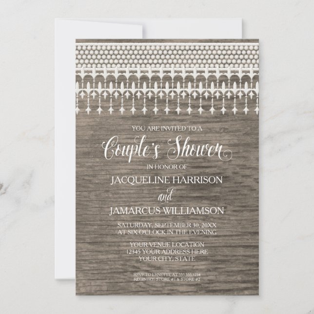 Invitation Couples Douche en bois rustique en bois dentelle T (Devant)