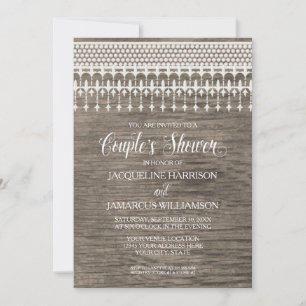 Invitation Couples Douche en bois rustique en bois dentelle T