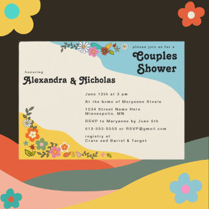 Invitation Couples Douche Flower Power 70's inspiré