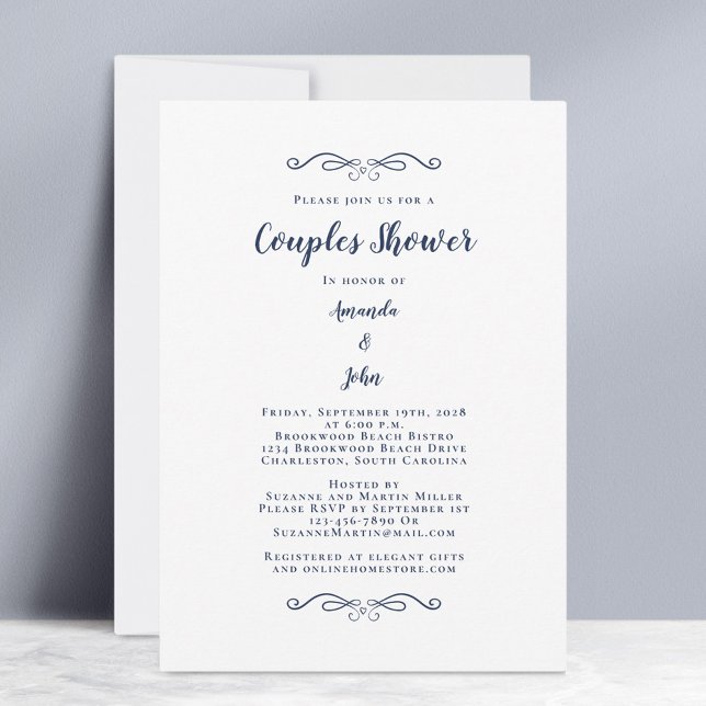 Invitation Couples Douche Mariage Party Classique Marine Bleu (Couples Shower Wedding Party Classic Navy Blue Invitation)