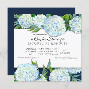 Invitation Couples Douche Marine Bleu n Blanc Hydrangea Flora