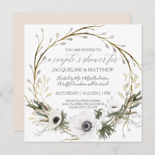 Invitation Couples Douche moderne Wreath rose vif Eucalyptus