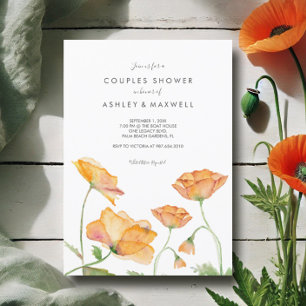 Invitation Couples Douche Orange Floral Aquarelle Poppies