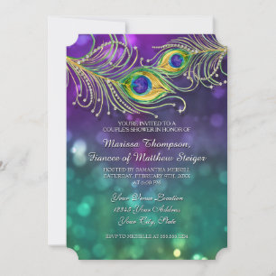 Invitation Couples Douche Peacock Plumes Bijoux