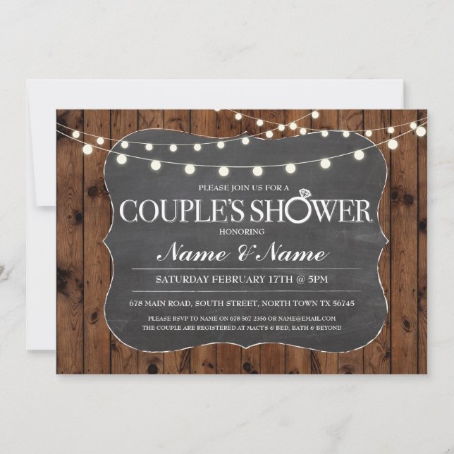 Invitation Couples Douche Rustique Chalk Fiançailles Invitati (Devant)