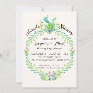 Invitation Couples Douche Rustique Désert Chic Cactus Aquarel
