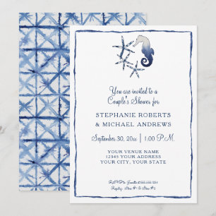 Invitation Couples Douche Shibori Seahorse Starfish Beach Art