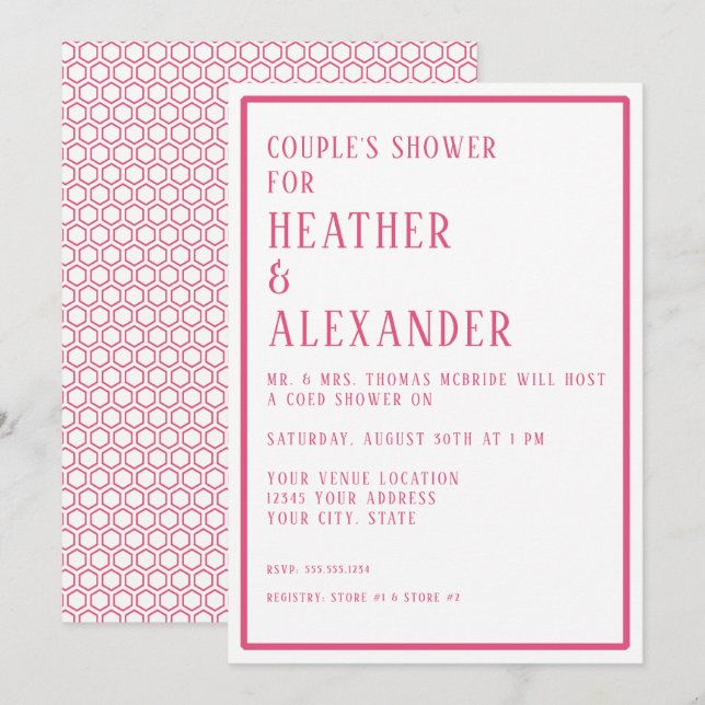 Invitation Couples Douche simple moderne Hexagon géométrique (Devant / Derrière)