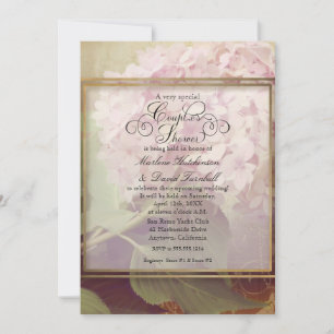 Invitation Couples Douche Vintage rose rose pâle Hydrangea Fl