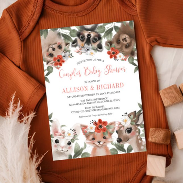 Invitation Couples fille baby shower bois forêt animaux (Créateur téléchargé)