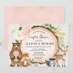 Invitation Couples filles baby shower boisé fleurie rustique