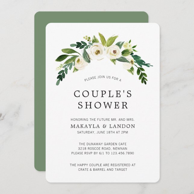 Invitation Couples Floraux blancs Élégante Fête des mariées (Devant / Derrière)