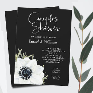 Invitation Couples Floraux noirs et blancs Wedding shower