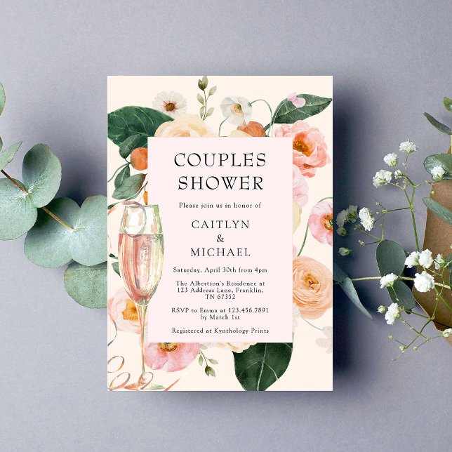 Invitation Couples Floraux Rose Peach Douche (Créateur téléchargé)