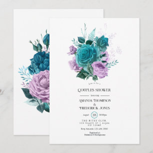 Invitation Couples Floraux Turquoise et Lavande Douche
