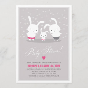 Invitation Couples Gris Famille Bunny Couples Baby shower Fil