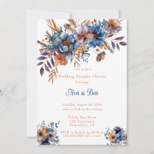 Invitation Couples Mariage Floral bleu et orange douche