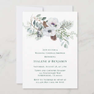 Invitation Couples Mariages peints à la main d'hiver Anemone 