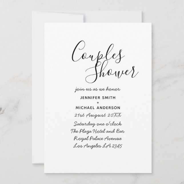 Invitation Couples minimalistes manuscrits Douche blanc (Devant)