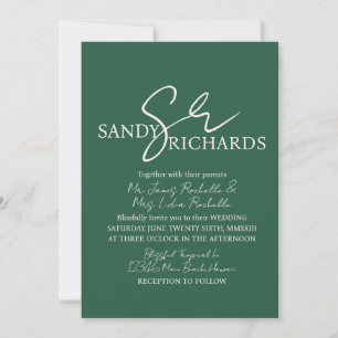 Invitation Couples Monogramme Verde Script Mariage