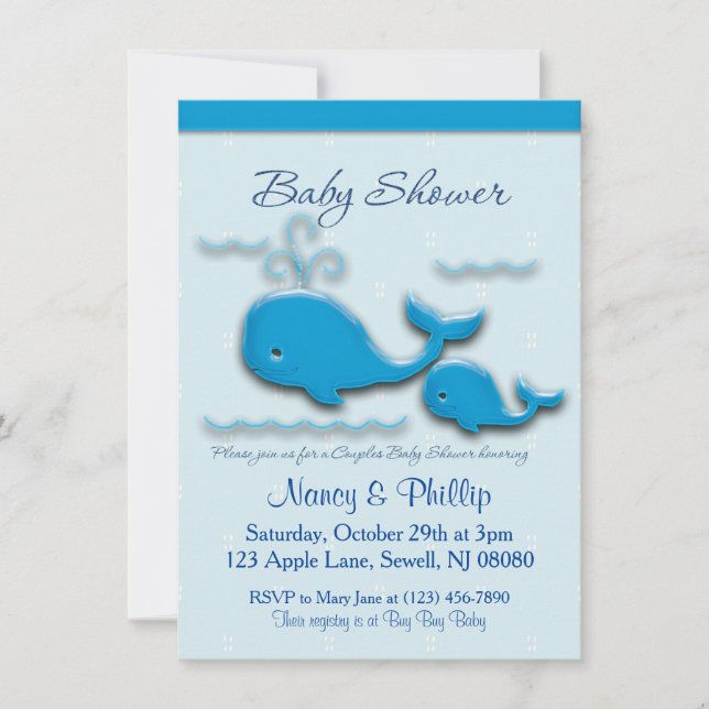 Invitation Couples personnalisables Baby shower baleine (Devant)