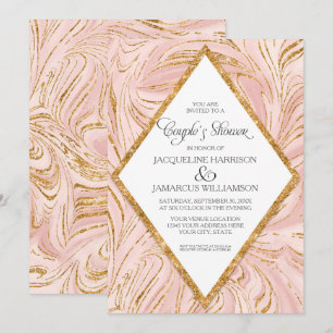 Invitation Couples Rose Gold Faux Parties scintillant Marbre 