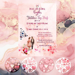 Invitation Couples Roses Coeurs Floraux Saint Valentin