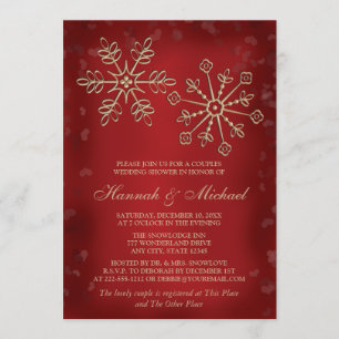 INVITATION COUPLES ROUGES ET GOLD SNOWFLAKE WEDDING SHOWER