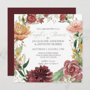 Invitation Couples Show Fall Floral Burgundy Blush Roses