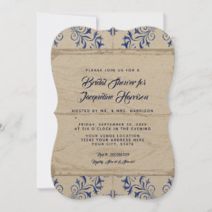 Invitation Couples Show Farmhouse Navy Kraft Wood Rustic