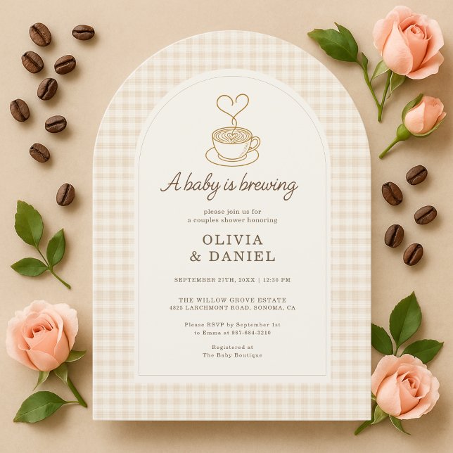 Invitation Couples Shower Baby is Brewing Coffee Gingham (Créateur téléchargé)