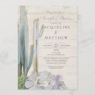 Invitation Couples Shower Desert Cactus Succulent Wood Art