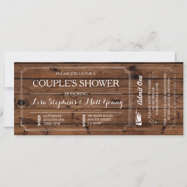 Invitation Couple's Shower Ticket Chalkboard Rustic Invitatio (Devant)