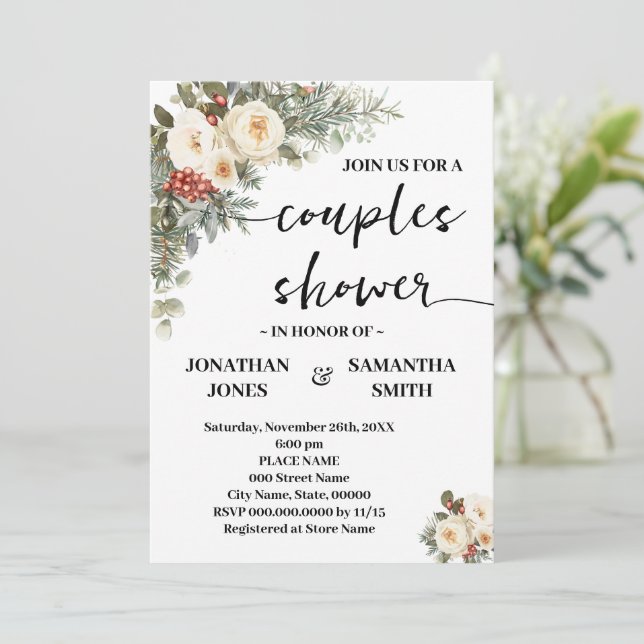 Invitation Couples Shower White Winter Flowers (Debout devant)