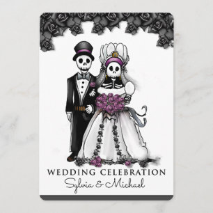 Invitation Couples squelettiques pourpres blancs noirs de