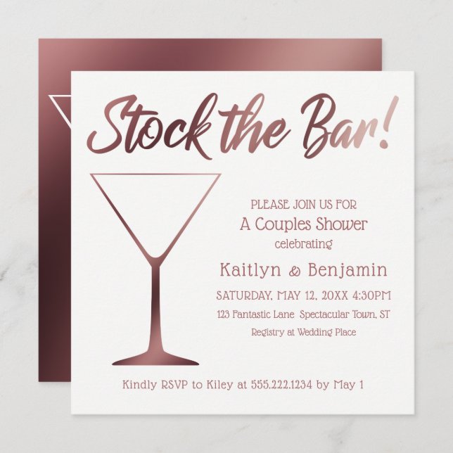 Invitation Couples Stock du Bar Douche en Rose Gold Ombre (Devant / Derrière)