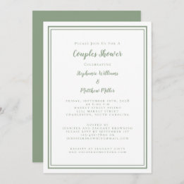 Invitation Couples Wedding shower Fiançailles Sage Vert Blanc