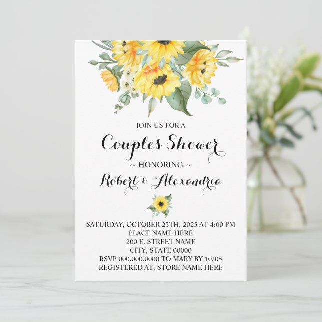 Invitation Couples Wedding shower Tournesols Verdure (Debout devant)