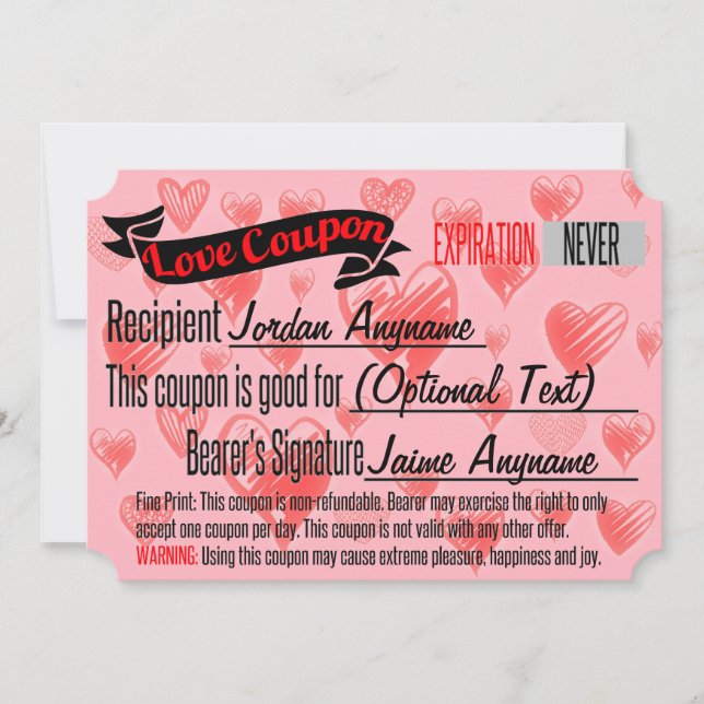 Invitation Coupon d'amour PERSONNALISÉ pour BLANK (Devant)