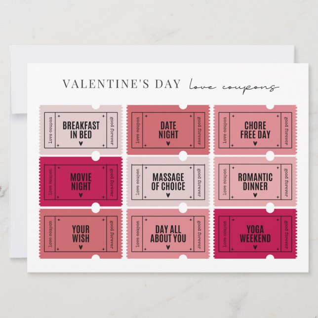 Invitation Coupons d'amour de la Saint Valentin | Imprimer ou (Devant)