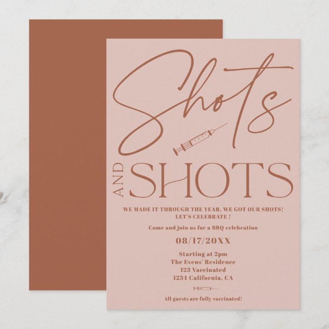 Invitation Coups de script rose retro Célébration de vaccinat (Devant / Derrière)