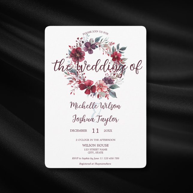 Invitation Courbe à fleurs bordeaux d'hiver simple et moderne (Créateur téléchargé)