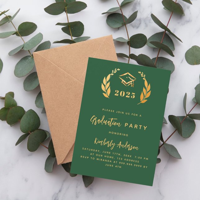 Invitation Courbe d'or vert émeraude 2025 Graduation Party (Créateur téléchargé)