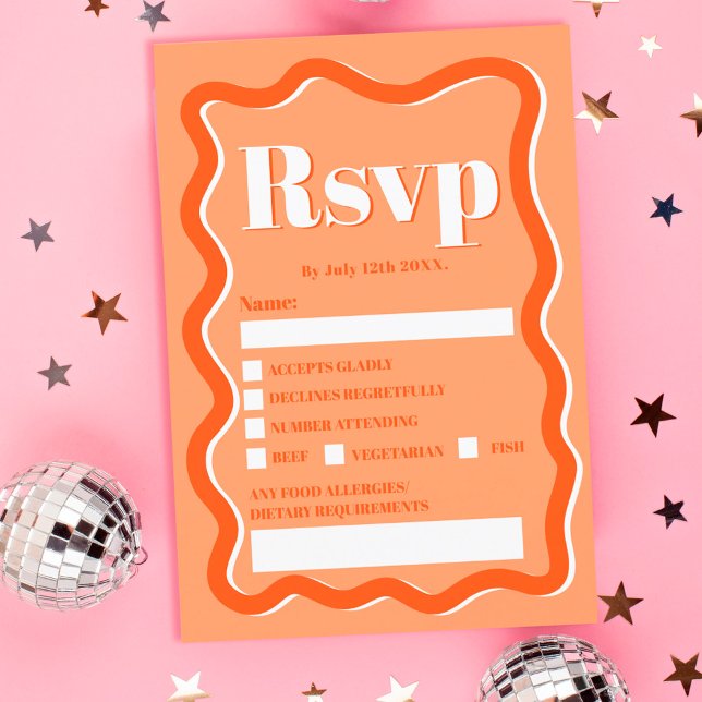 Invitation Courbe orange rétro ondulée ondulée rsvp (Créateur téléchargé)
