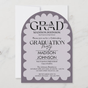 Invitation Courbe Rétro Squiggle Wavy Purple Arch Graduation