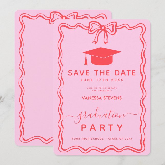 Invitation Courbe rose rouge ondulée Enregistrer la date de l (Devant / Derrière)