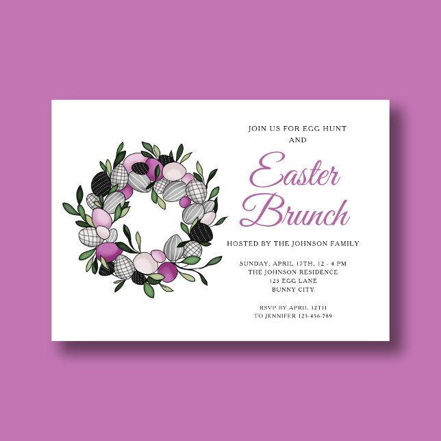Invitation Courbe violette moderne Brunch de Pâques (Modern Purple Wreath Easter Brunch Invitation)