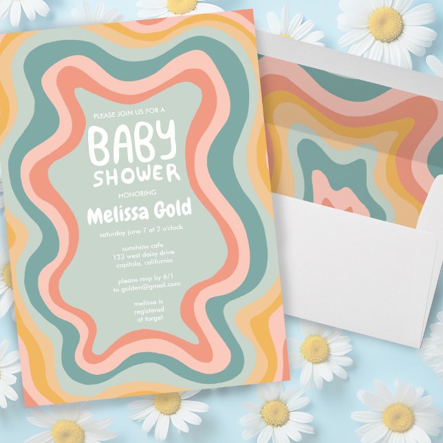 Invitation Courbes Pastel Super baby shower PERSONNALISÉES (Colorful pastel curves baby shower custom invitation with matching envelopes too!)