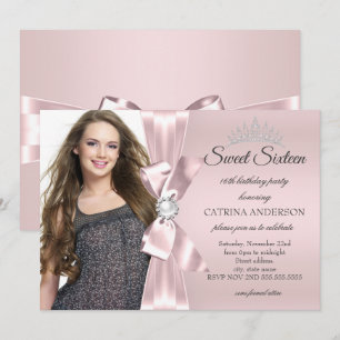 Invitation Couronne à paillettes en diamant rose pastel pour 